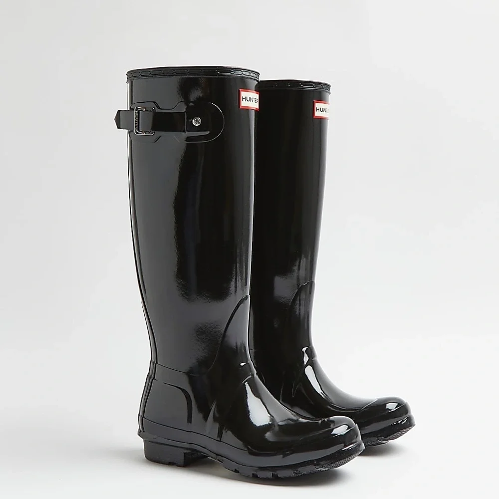 HUNTER Original Tall Black Gloss Rain Boots Waterproof 
Size 7 New - Picture 16 of 16